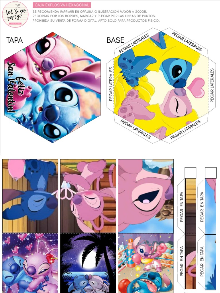 Caja Explosiva Hexagonal Stich Pdf Día De San Valentín