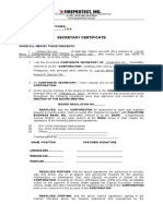 Secretary's Certificate Opening - Blank Format