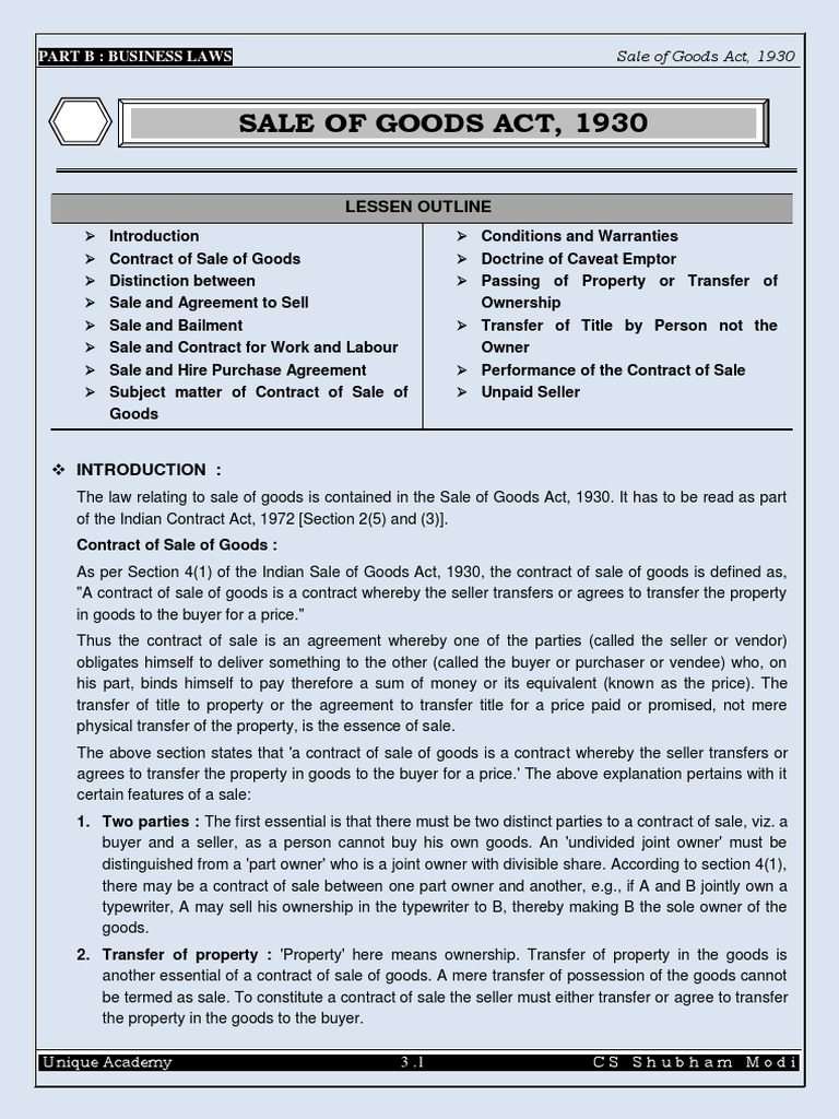 Sales Act PDF Breach Of Contract Sales