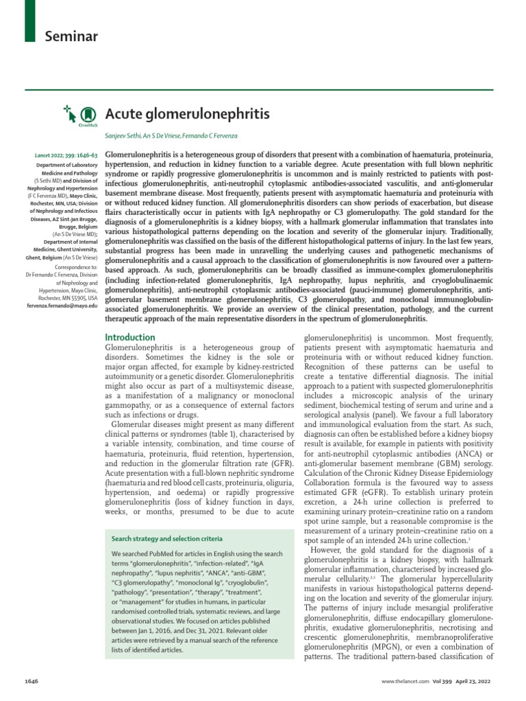 Acute Glomerulonephritis | PDF | Kidney Disease | Clinical Medicine