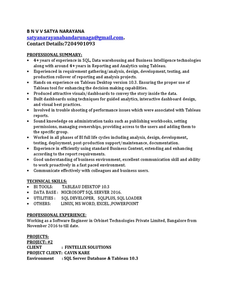 Tableau Developer with SQL Expertise | PDF | Microsoft Sql Server ...