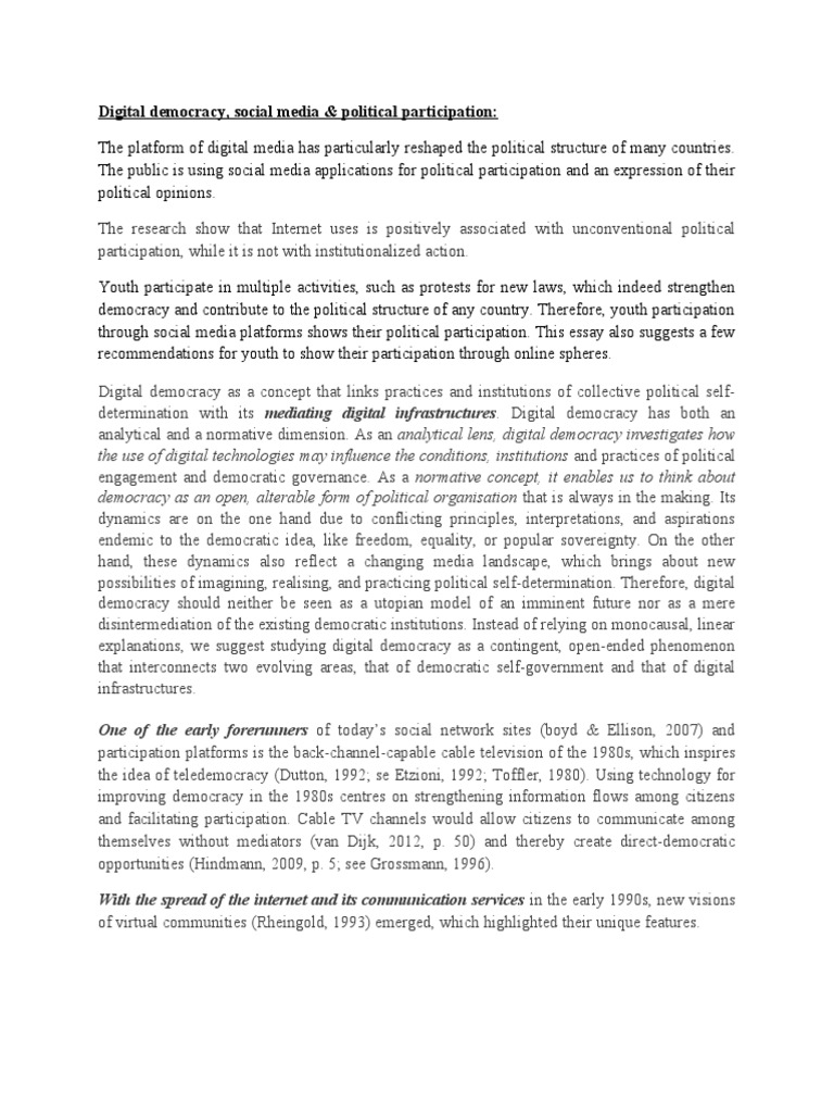 Digital Democracy, Social Media and Political Participation | PDF ...