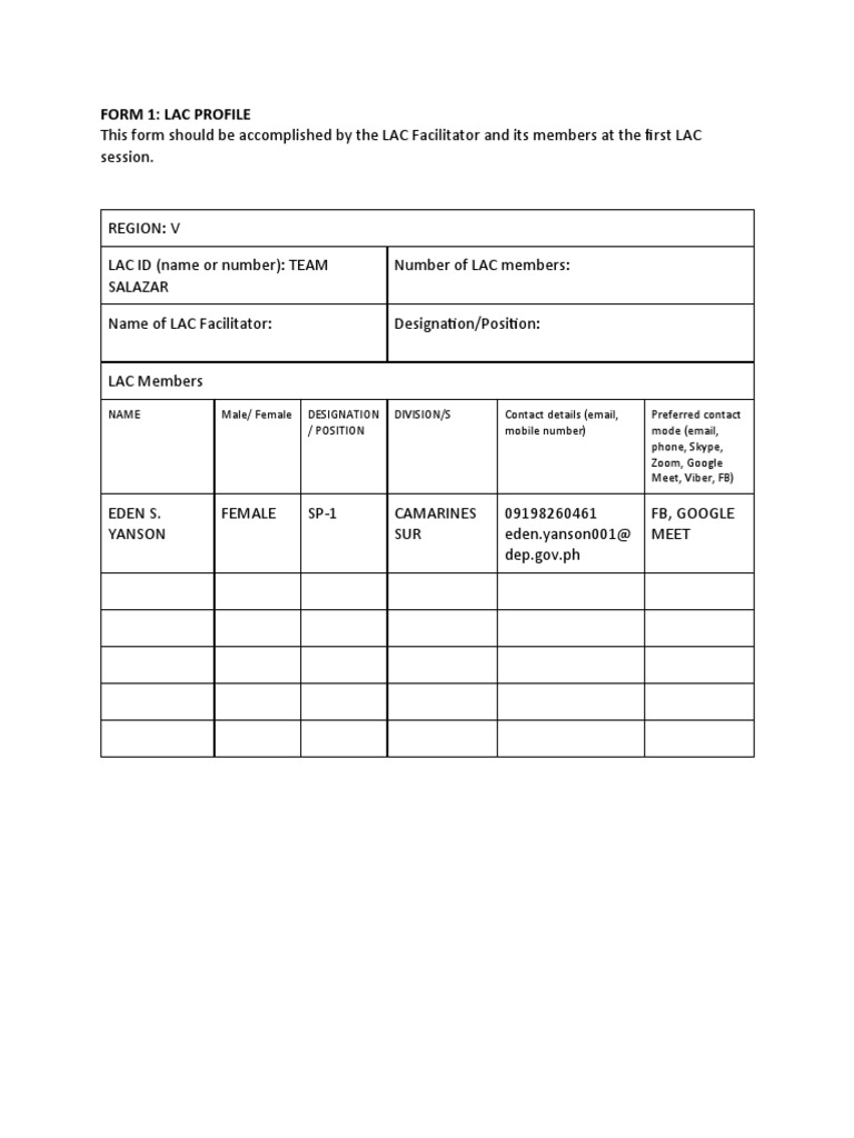 Form 1. LAC Profile | PDF