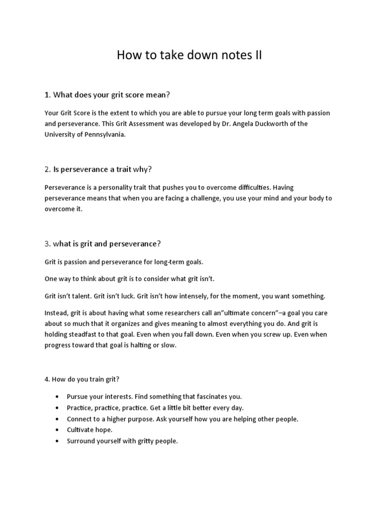 How To Take Down Notes II 1. What Does Your Grit Score Mean? PDF
