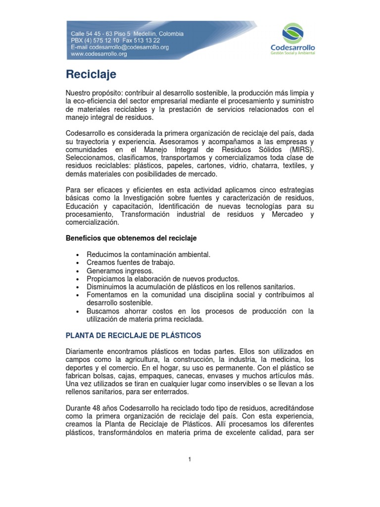 Reciclaje Integral y Sostenible en Medellín | PDF | El plastico | Residuos