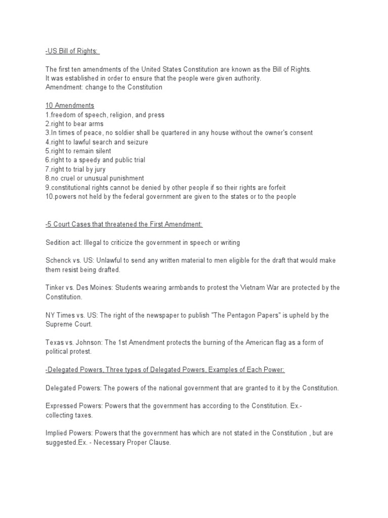 Overview of the US Bill of Rights | PDF | Federal Government Of The ...