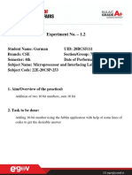 Experiment No. - 1.2: Addition of Two 16 Bit Numbers, Sum 16 Bit