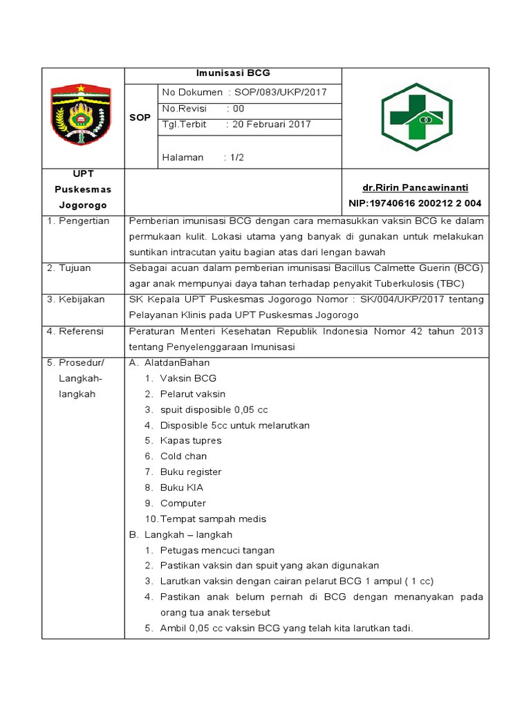 Prosedur Imunisasi BCG di Puskesmas | PDF