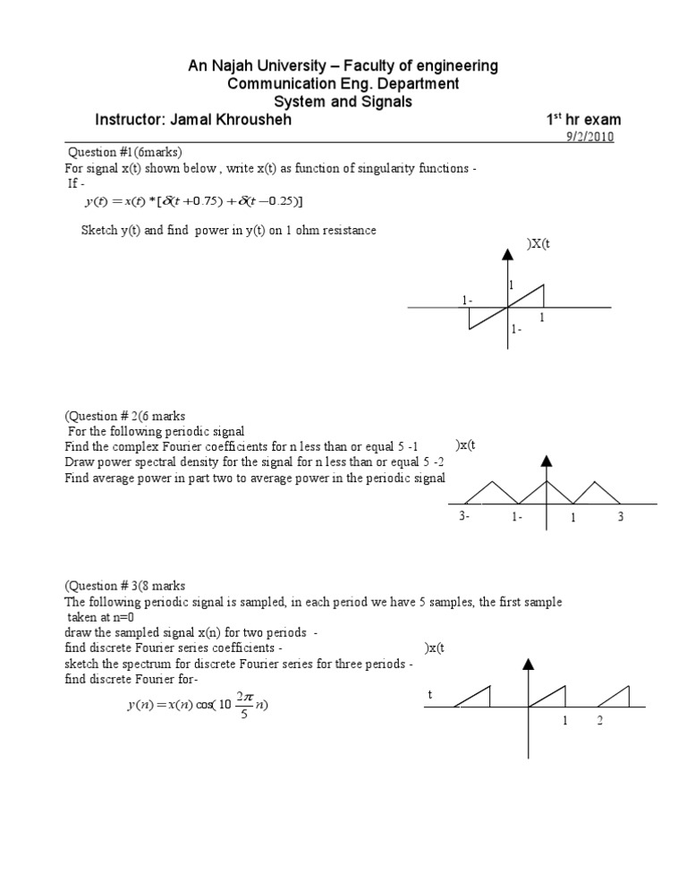 Signals and Systems Exam Questions | PDF