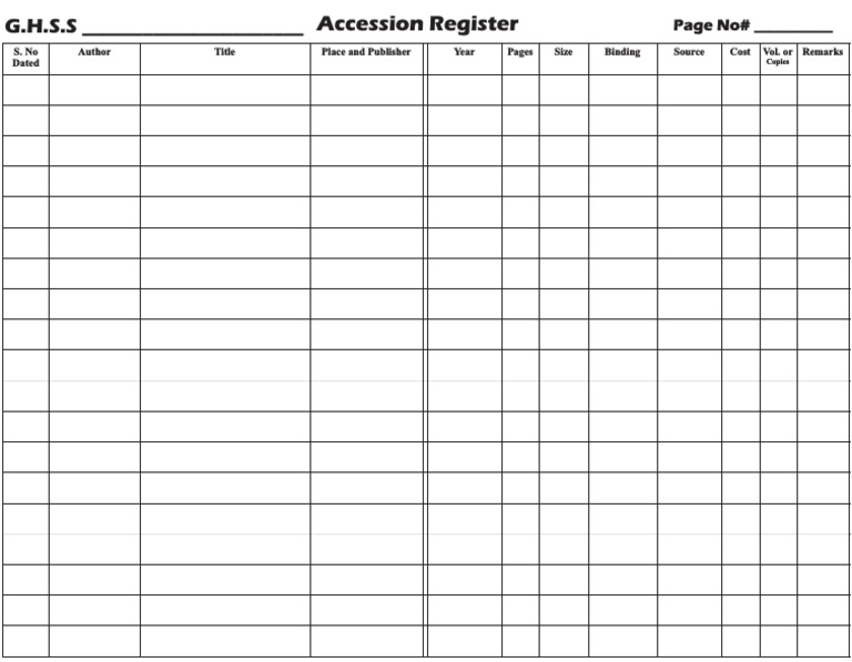 Accession Register Format PDF