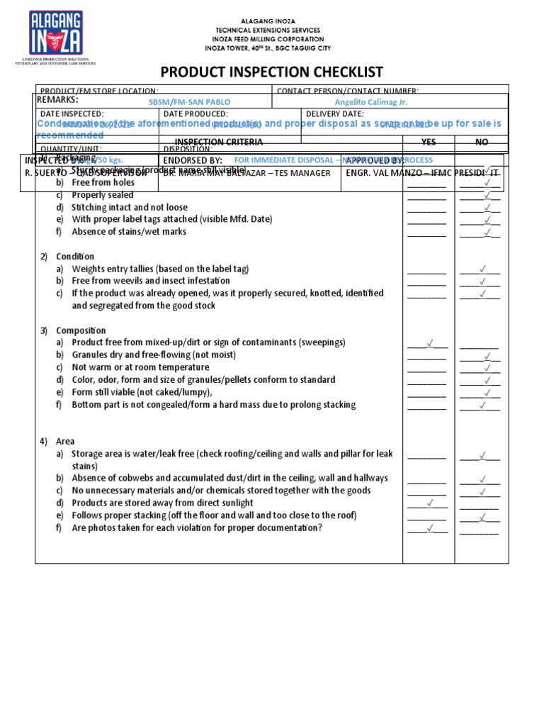 Product Inspection Checklist PDF