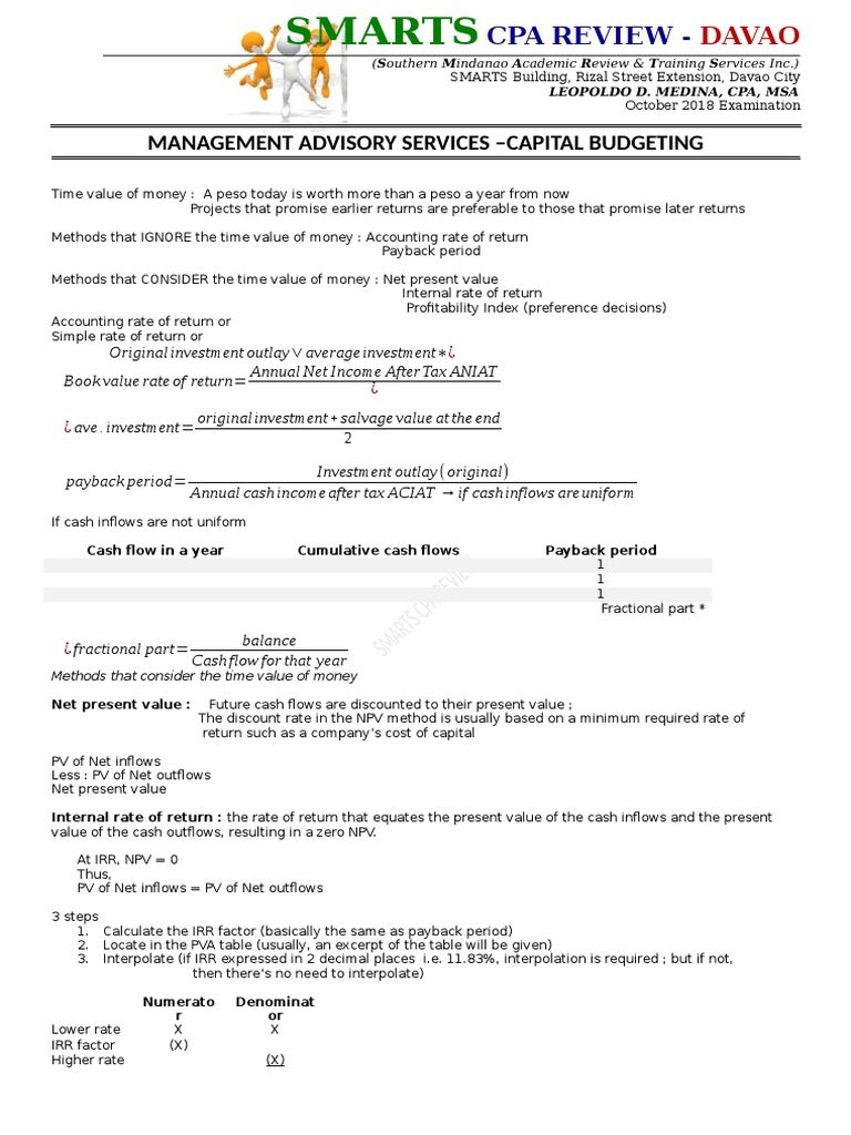 CPA Exam Prep: Capital Budgeting | PDF | Depreciation | Net Present Value