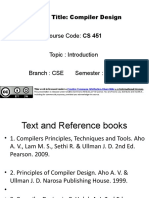Course Title: Compiler Design Course Code: CS 451 Topic: Introduction Branch: CSE Semester: VII TH