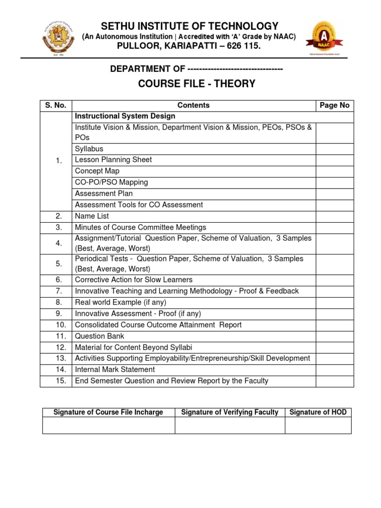 Course File Contents Overview | PDF | Pedagogy | Applied Psychology