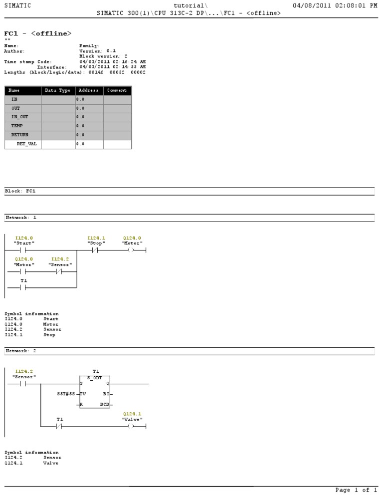 SIMATIC FC1 Tutorial for CPU 313C-2 DP | PDF