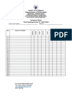 Department of Education: Summary Sheet Third Grading Period: SY. 2021-2022