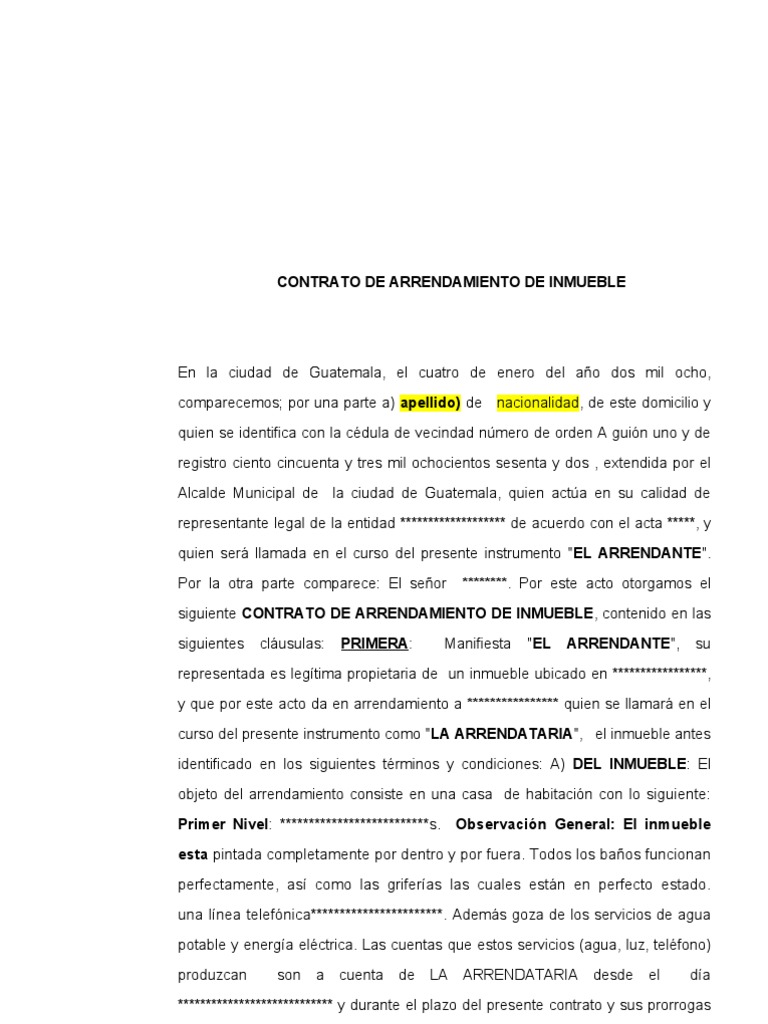 Modelo Contrato de Arrendamiento