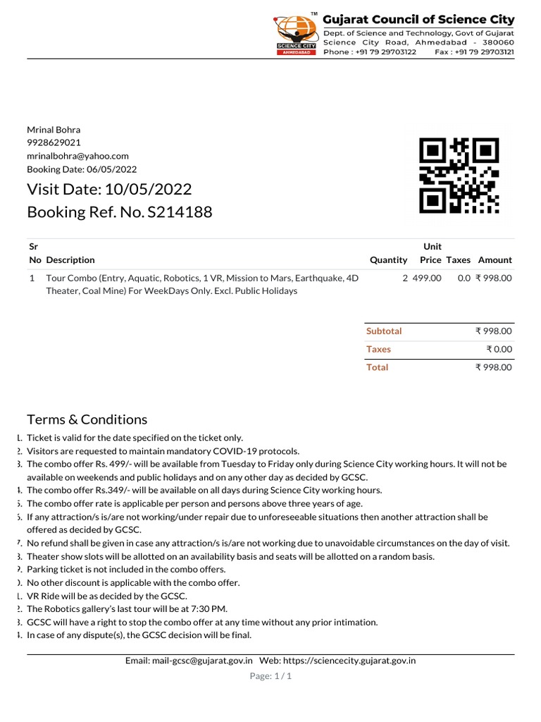 Science City Ticket PDF
