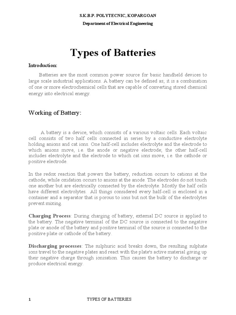 Types of Batteries PDF Rechargeable Battery Lithium Ion Battery