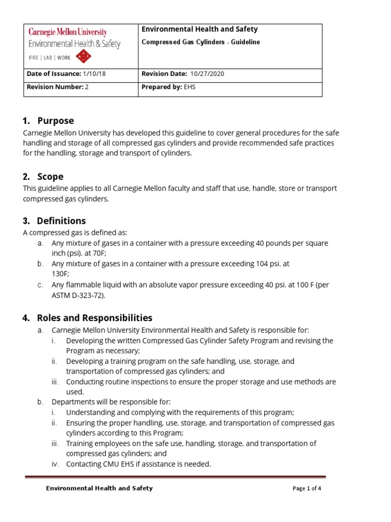 Compressed Gas Cylinder Safety Guidelines | PDF | Leak | Materials