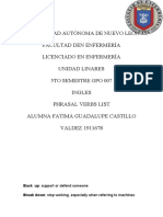 Universidad Autónoma de Nuevo León Facultad Den Enfermería Licenciado en Enfermería Unidad Linares 5to Semestre Gpo 007 Ingles Phrasal Verbs List Alumna Fatima Guadalupe Castillo VALDEZ 1911678