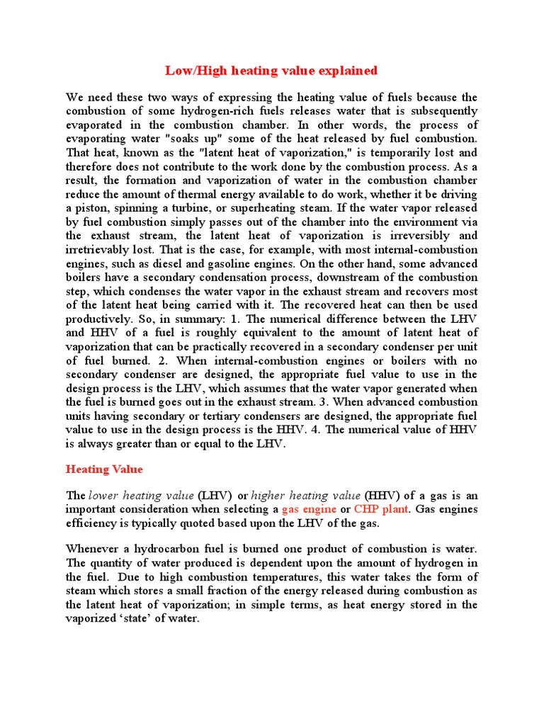 Low and High heating value explained PDF Combustion Fuels