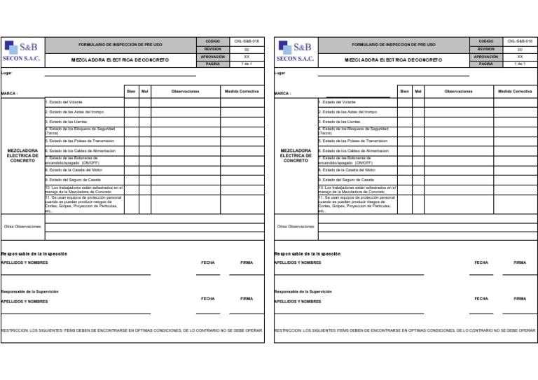 Check List Mezcladora Electrica | PDF