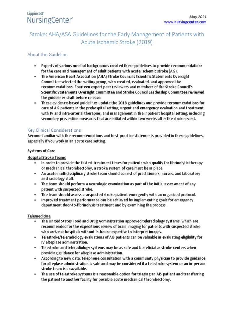 AHA/ASA Acute Ischemic Stroke Guidelines | PDF | Stroke | Statin