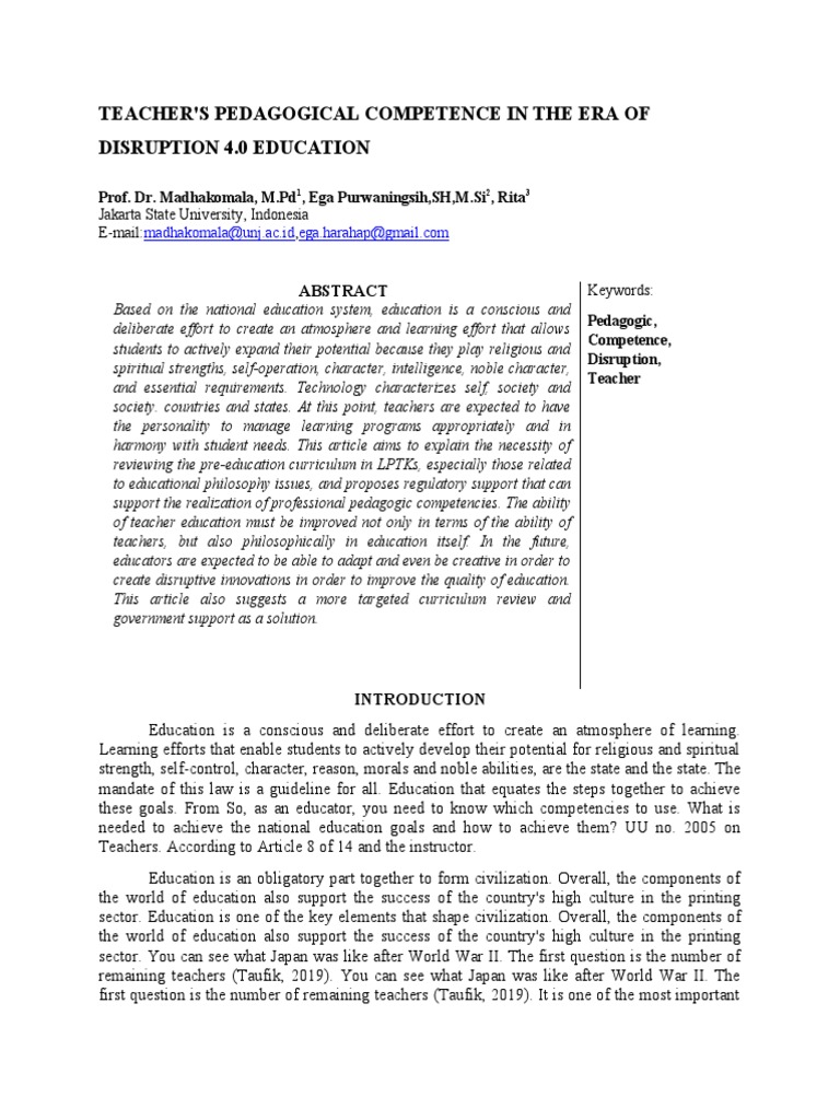 Teacher Competence in Disruption 4.0 | PDF | Teachers | Philosophy Of ...