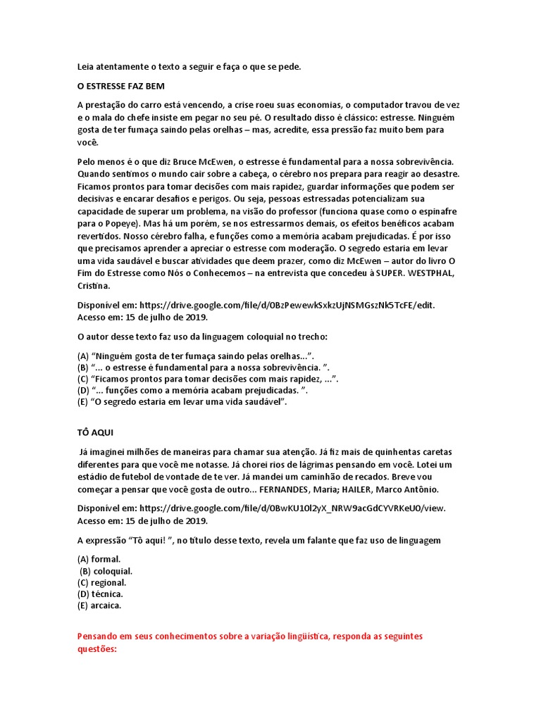 Leia Atentamente o Texto A Seguir e Faça o Que Se Pede | PDF | Linguística