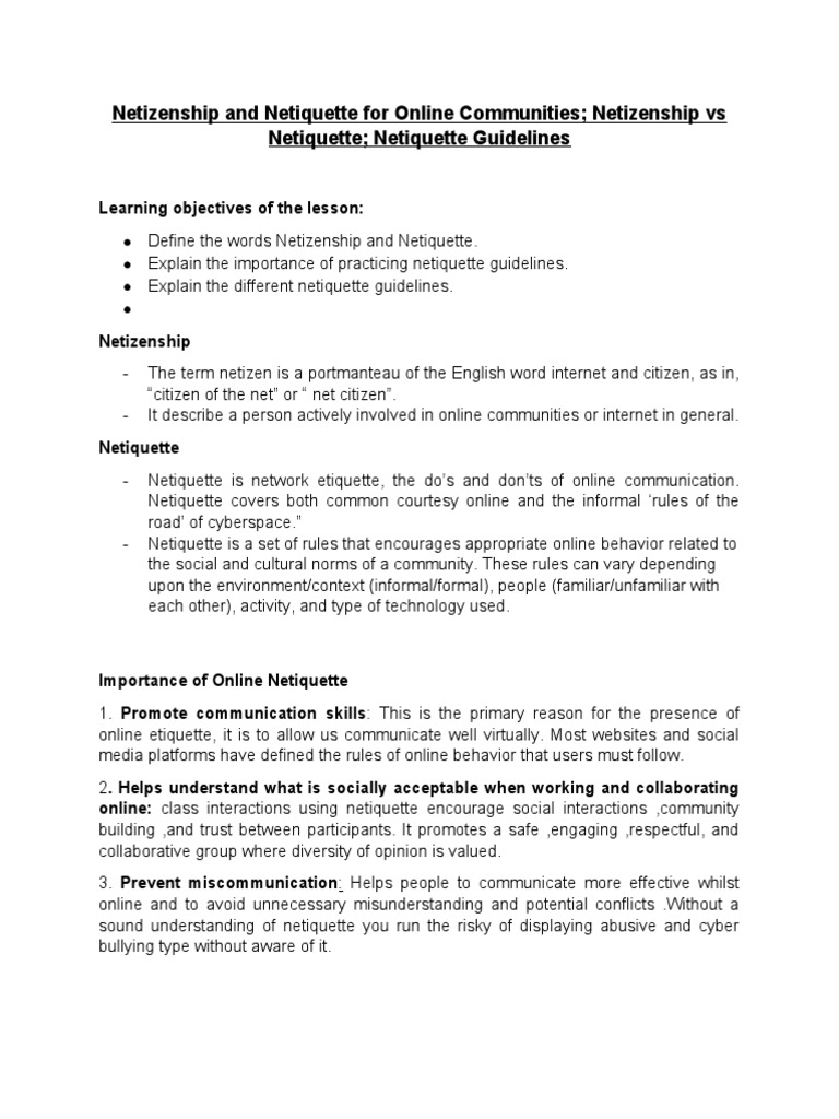Understanding Netizenship and Netiquette | PDF | Etiquette | Community
