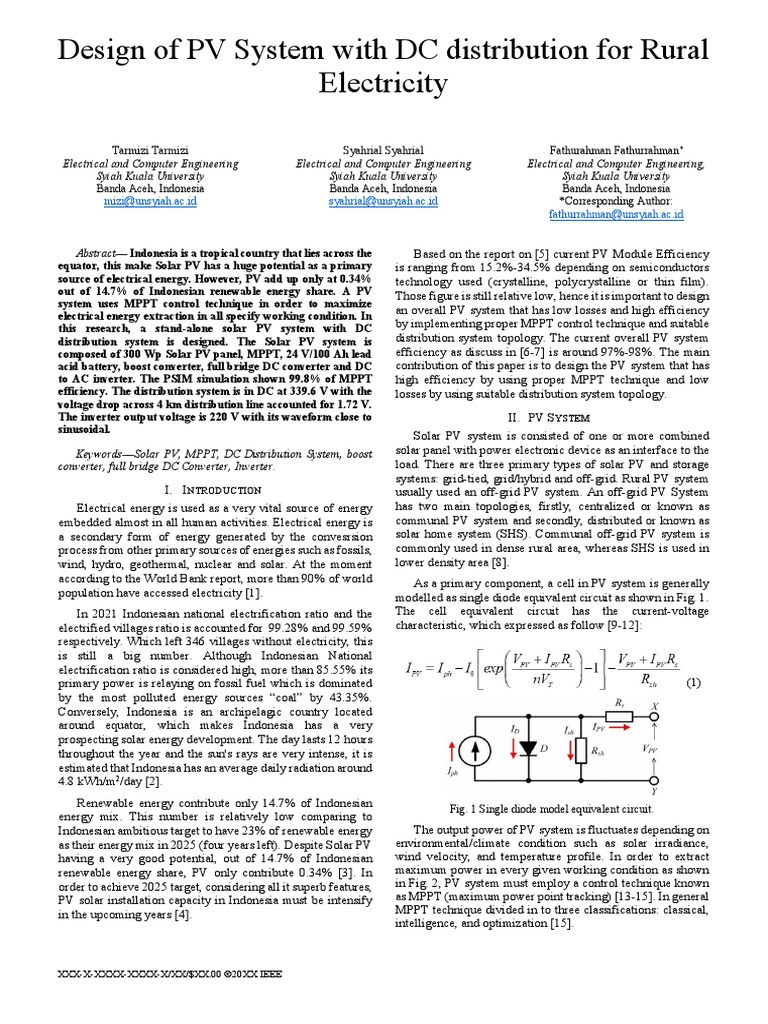 Design of PV System With DC Distribution For Rural Electricity | PDF ...