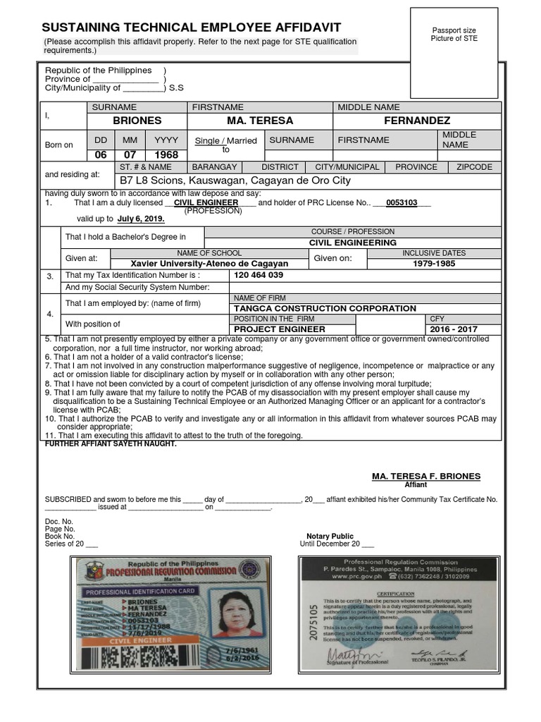 Sustaining Technical Employee Affidavit: Briones Ma. Teresa Fernandez ...