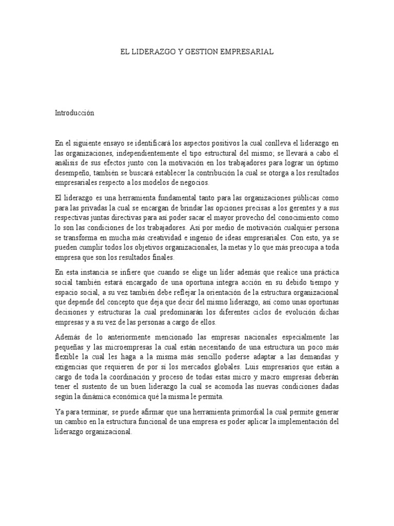 Liderazgo en Gestión Empresarial | PDF | Liderazgo | Business