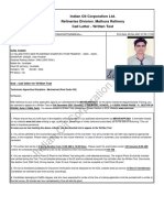 Indian Oil Corporation Ltd. Refineries Division Mathura Refinery Call Letter - Written Test