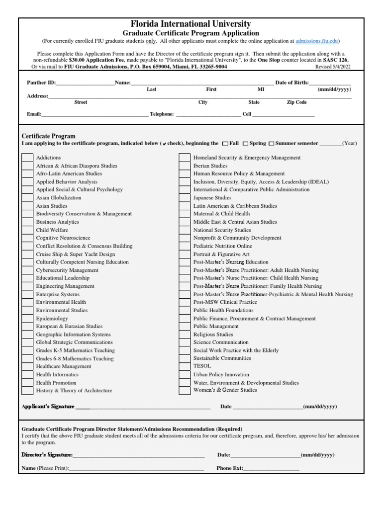 FLORIDA INTERNATIONAL UNIVERSITY GRADUATE CERTIFICATE intelligence overview