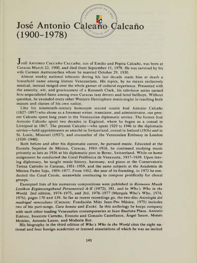 Artículo Sobre El Compositor Jose Antonio Calcaño (Inglés) | PDF