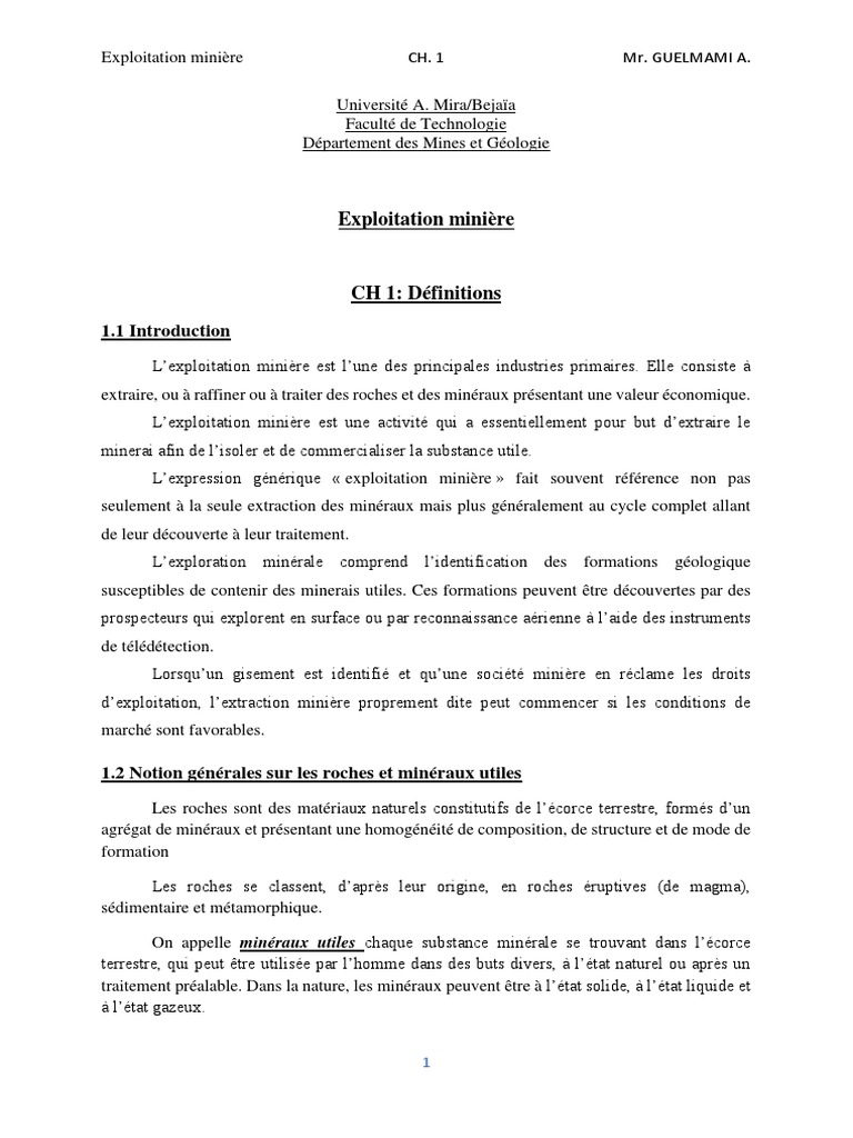 Introduction à l'exploitation minière | PDF | Exploitation minière ...