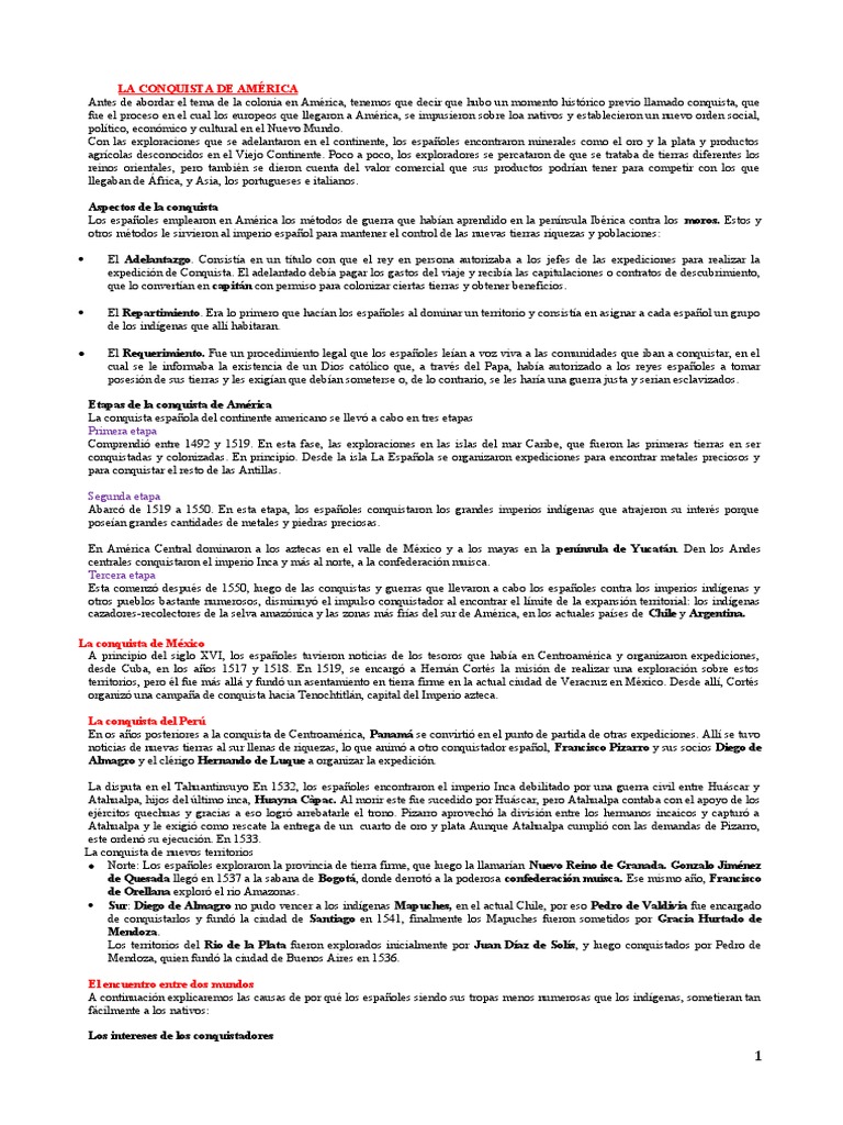 La Conquista de América: Proceso y Etapas | PDF | Colonización europea ...