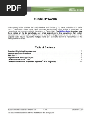 Fannie Mae Eligibility Matrix Loan To Value Ratio Fannie Mae