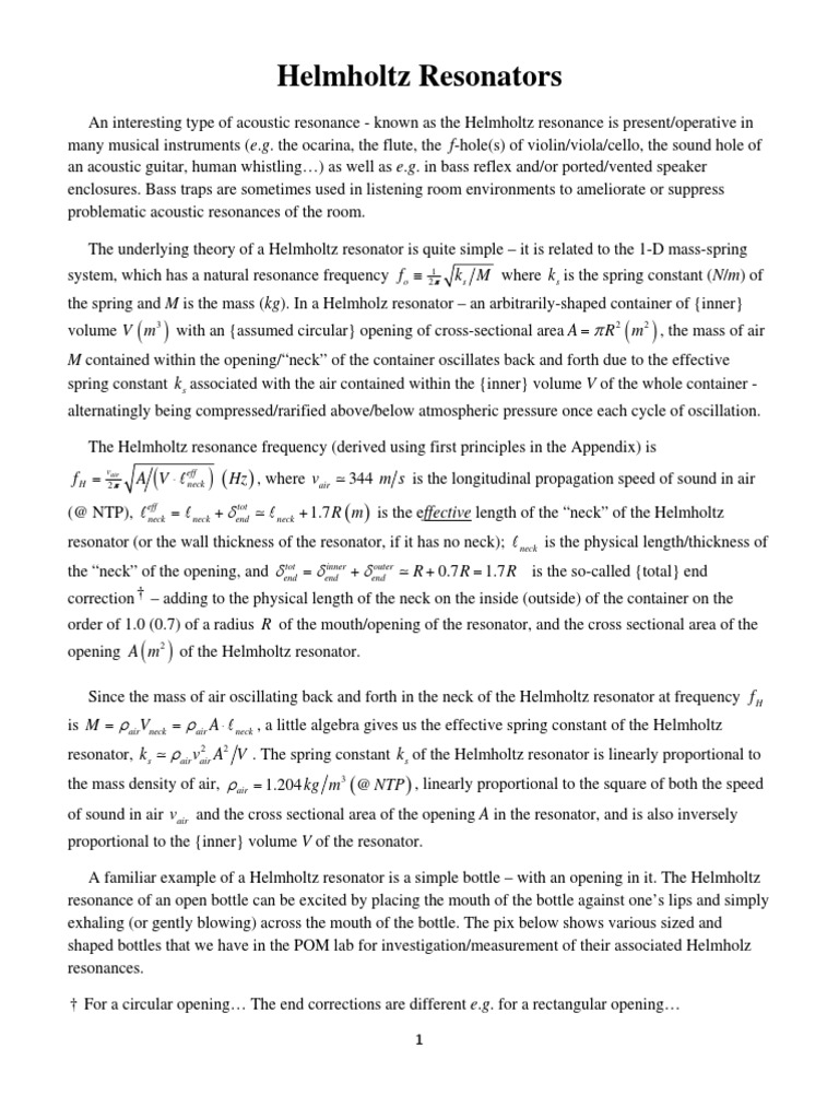 Helmholtz Resonators F AV HZ RM PDF Resonance Acoustics