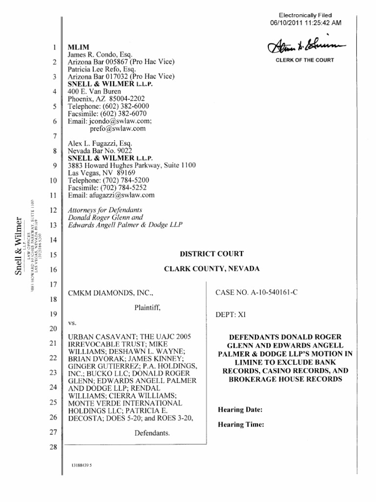 Motion in Limine Re Defendants Donald Roger Glenn and Edwards Angell