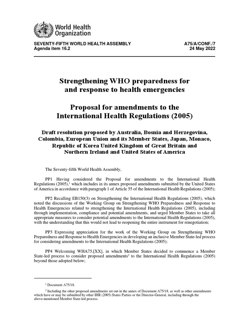 New WHO Amendments PDF World Health Organization Constitutional