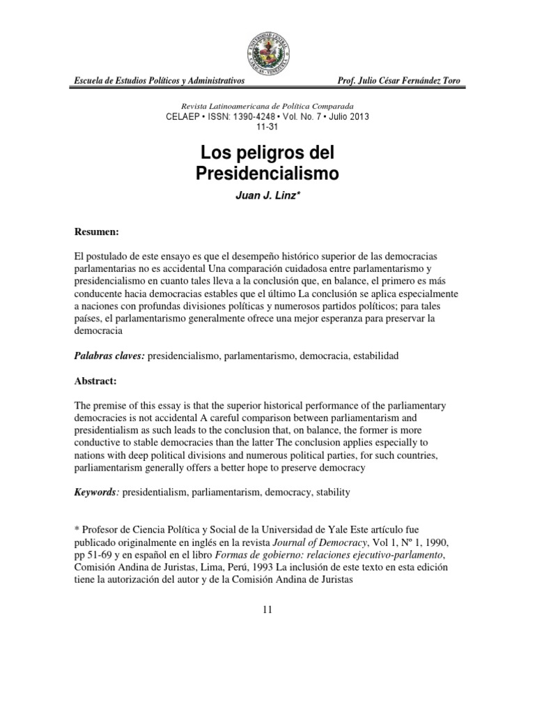 Los Peligros Del Presidencialismo de Juan J. Linz | PDF | Gobierno ...