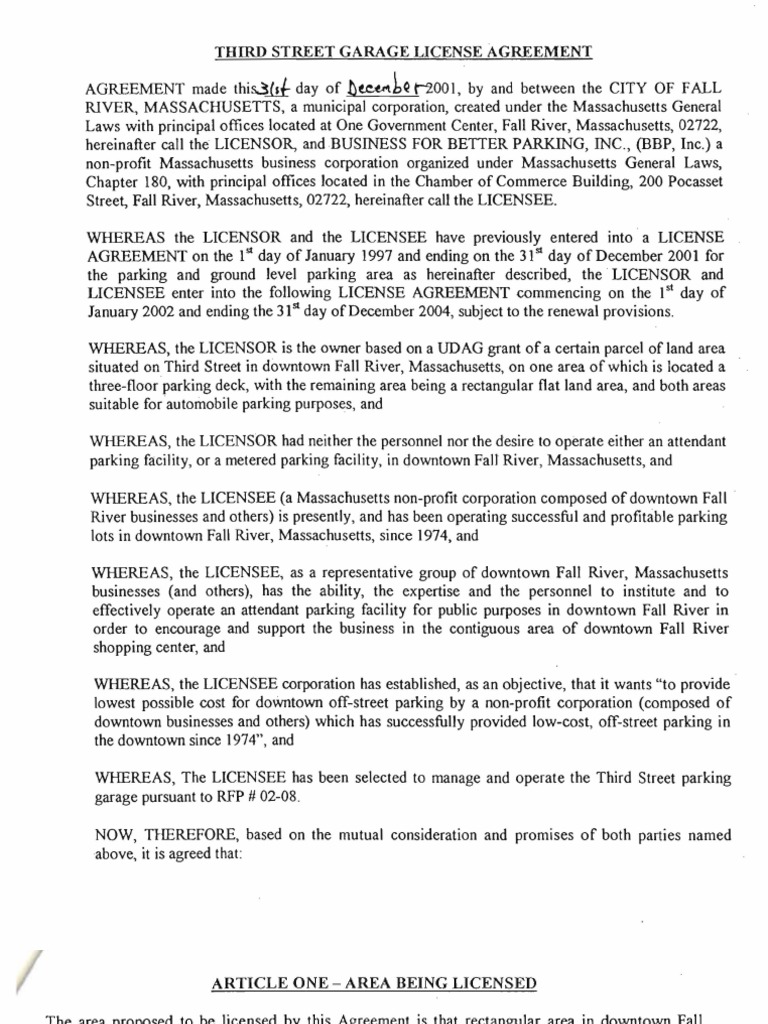 RDA Parking Agreements 2010 License Indemnity