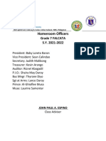 Homeroom Officers: Grade 7 FALCATA S.Y. 2021-2022