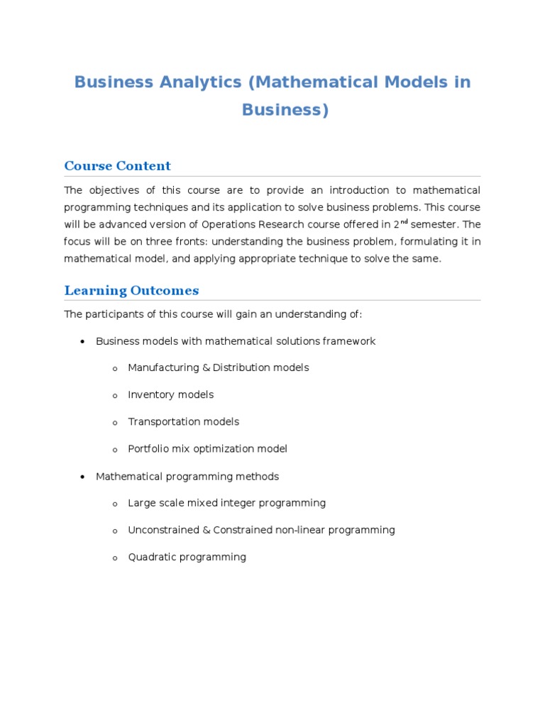 Advanced Business Analytics Models | PDF