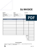 DJ Invoice: Description/Event Quantity / Hours Price ($) Total ($)