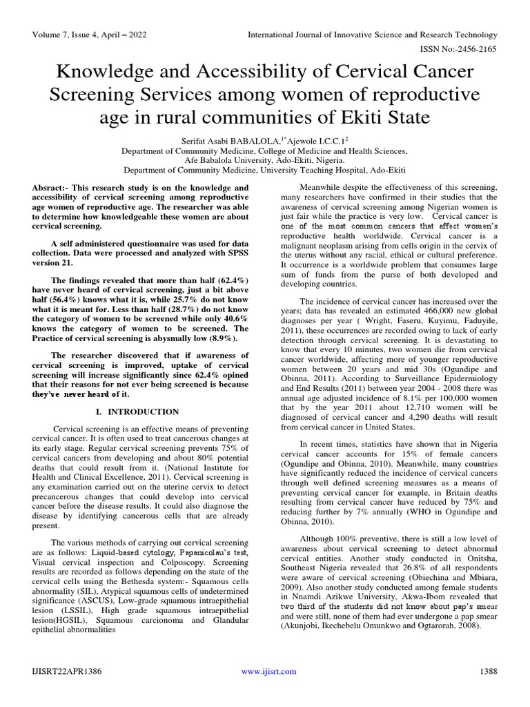 Cervical Cancer Screening Awareness Study | PDF | Cervical Cancer ...