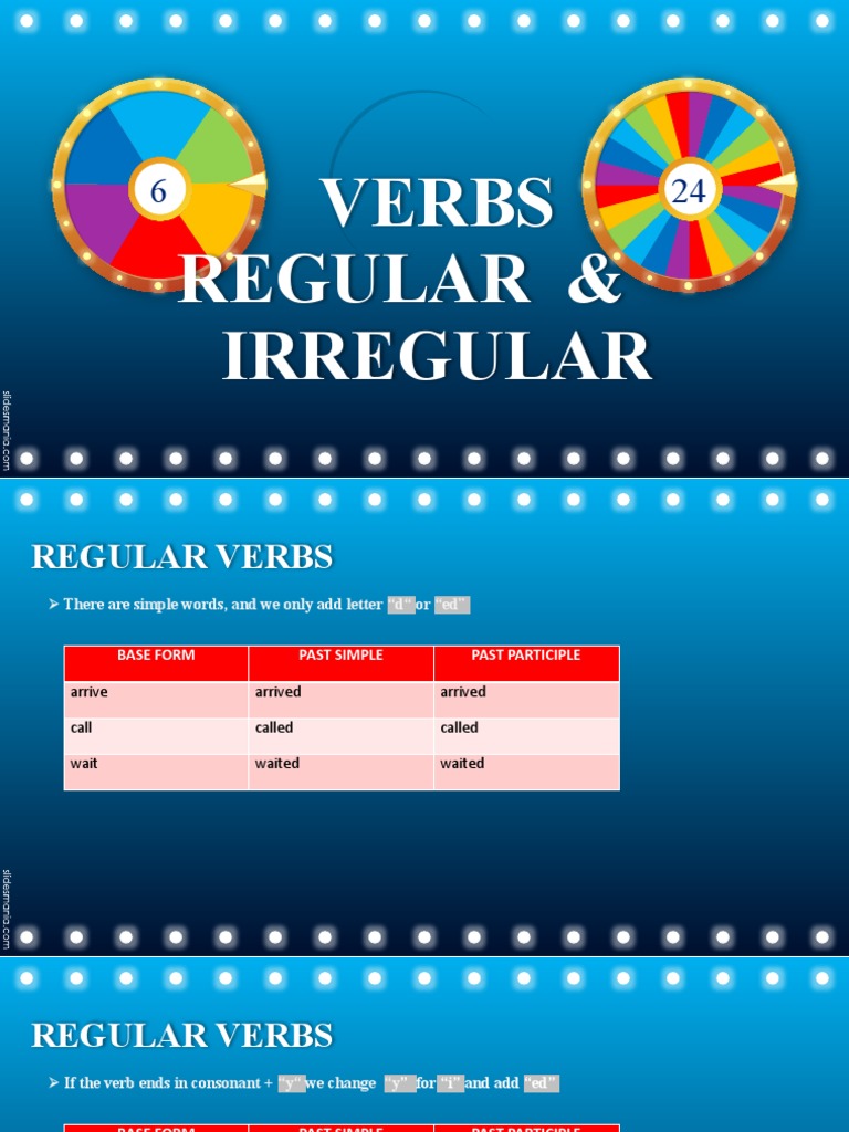 Spin The Wheel Regular and Irregular Verbs PDF Verb Languages